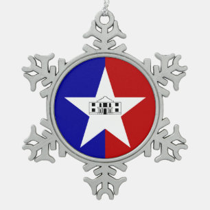 Pewter Sneeuwvlok Ornament met San Antonio Flag