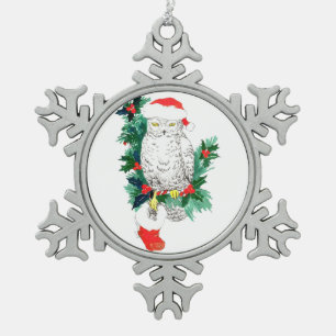 Pewter Snowflake Cute Wildlife Kerstsierman Tin Sneeuwvlok Ornament