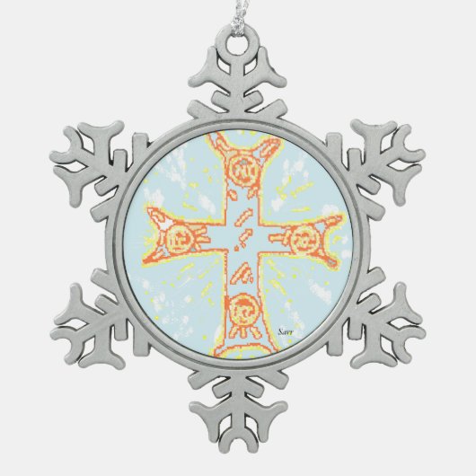 Pewter Snowflake Ornament/Grieks kruis Tin Sneeuwvlok Ornament (Voorkant)