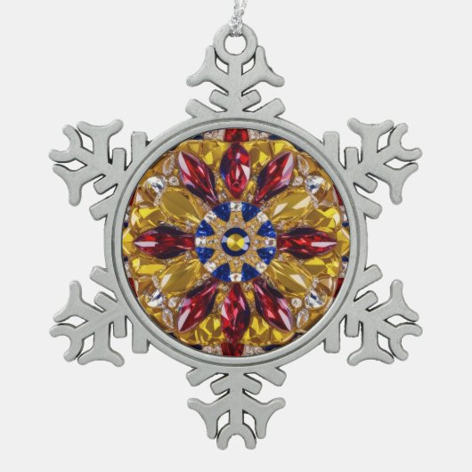 Pewter Snowflake Ornament met Colombia Kleuren (Voorkant)