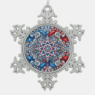 Pewter Snowflake Ornament met Franse kleuren