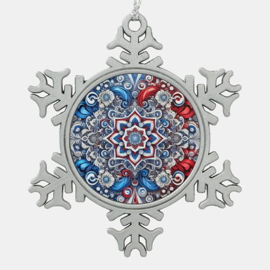 Pewter Snowflake Ornament met Franse kleuren (Voorkant)