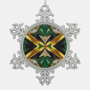 Pewter Snowflake Ornament met Jamaica kleuren