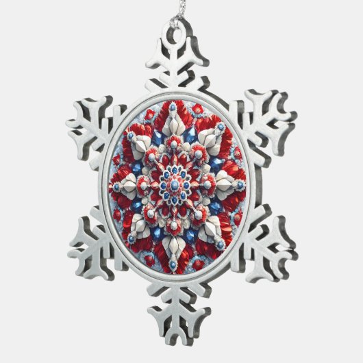 Pewter Snowflake Ornament met Roemeense kleuren (Rechts)