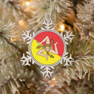 Pewter Snowflake Ornament met Siciliaanse vlag