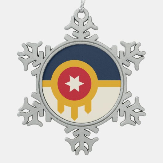 Pewter Snowflake Ornament met Tulsa City Flag (Voorkant)