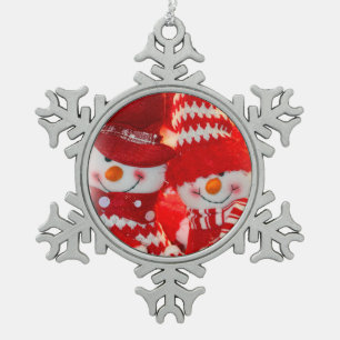 Pewter Snowflake Ornament/Snowman Happy Couple Tin Sneeuwvlok Ornament