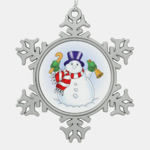 Pewter Snowflake Ornament/Snowman Tin Sneeuwvlok Ornament