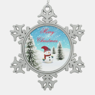 Pewter Snowflake Ornament/Snowman Tin Sneeuwvlok Ornament