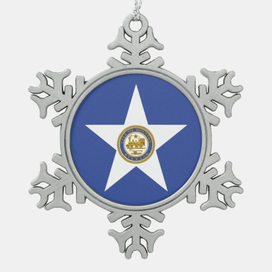 Pewter Snowflake Ornament with Houston Flag (Voorkant)