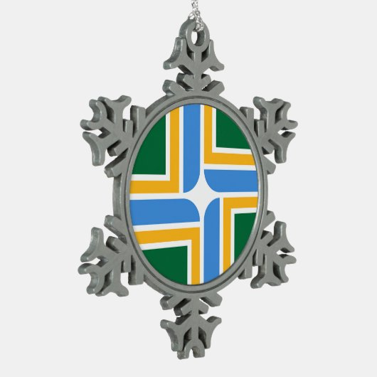 Pewter Snowflake Ornament with Portland Flag (Links)