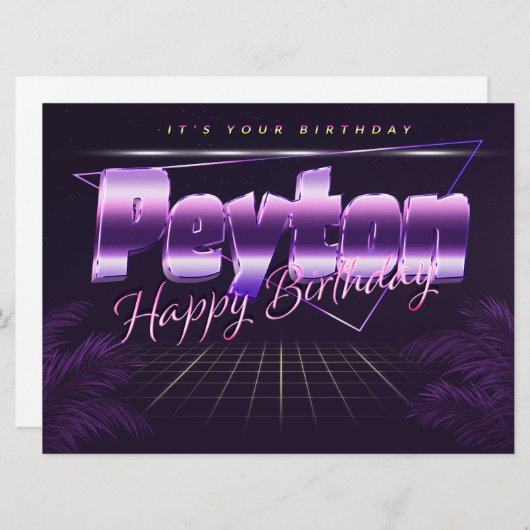 Peyton Nom Prénom lila retro Carte Anniversaire (Devant / Derrière)