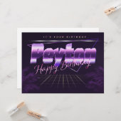 Peyton Nom Prénom lila retro Carte Anniversaire (Devant/Arrière en situation)