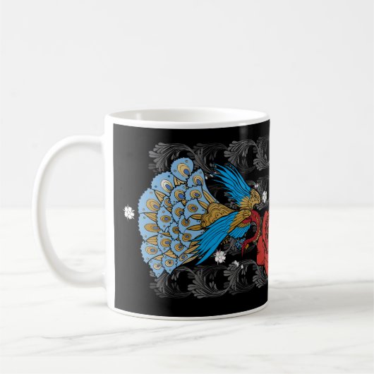 Pfau Tasse schwarz Koffiemok (Links)