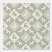 Pferde und Rautenmuster grau grün vanilla Behang (Voorkant)