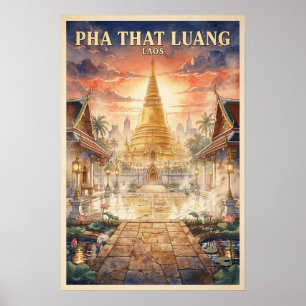 Pha That Luang Laos Vintage Reisposter Poster