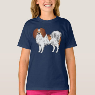 Phalène-hond in rode en witte cartoonillustratie t-shirt