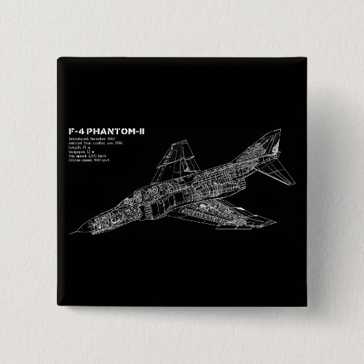 Phantom Fighter Jet (Supersonic Vliegtuig) Pilot Vierkante Button 5,1 Cm (Voorkant)