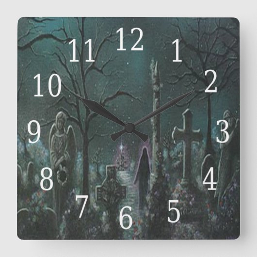 Phantom Graveyard Square Clock Vierkante Klok (Voorkant)