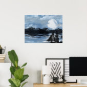 Phantom Pirate Ship at Night Poster (Thuiskantoor)