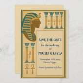 Pharaon Égyptien & Ankh Or Save the Date (Devant / Derrière)