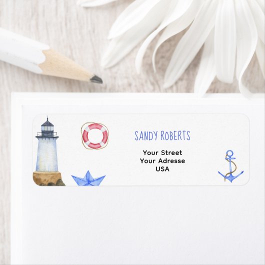 Phare aquarelle - Étiquette d'adresse de retour (En situation)