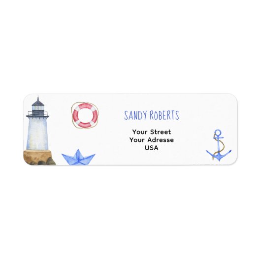 Phare aquarelle - Étiquette d'adresse de retour (Devant)