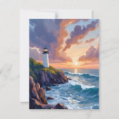 Phare côtier au coucher du soleil | Carte de peint (Devant)