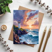 Phare côtier au coucher du soleil | Carte de peint