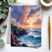 Phare côtier au coucher du soleil | Carte de peint