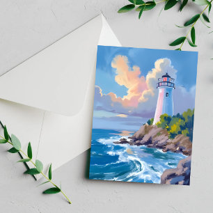 Phare côtier Carte de mer aux vagues de l'océan