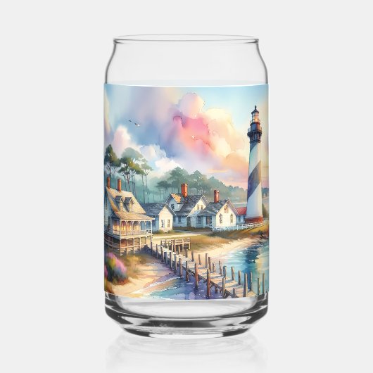 Phare côtier et chalets de plage Scène (Recto)