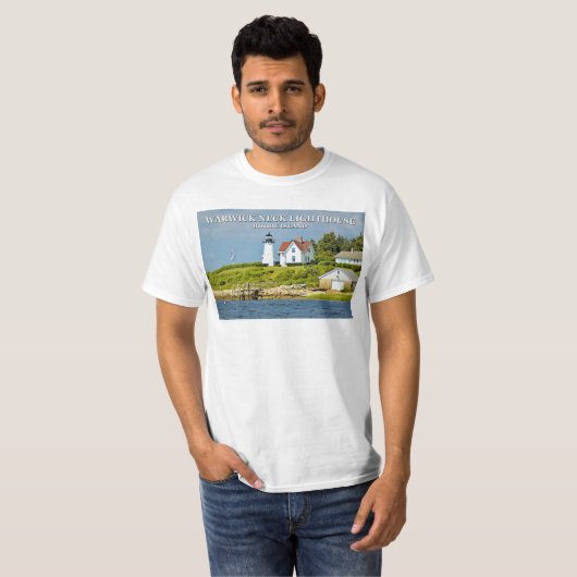 Phare de cou de Warwick, T-shirt d'Île de Rhode (Devant entier)