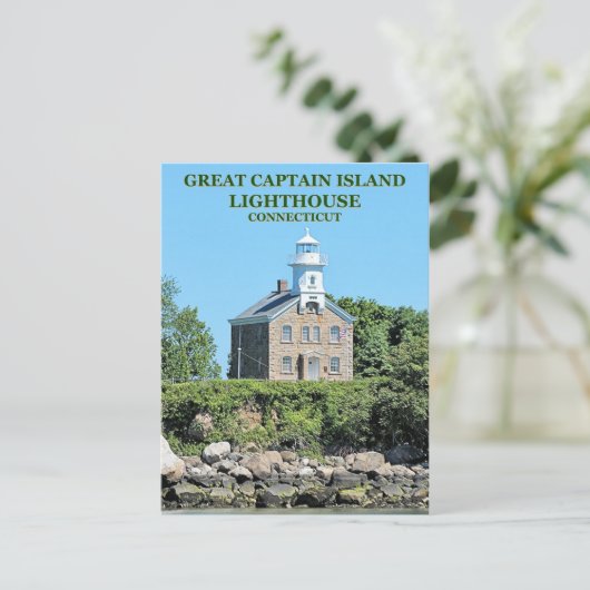 Phare de Great Captain Island, carte postale CT (Debout devant)