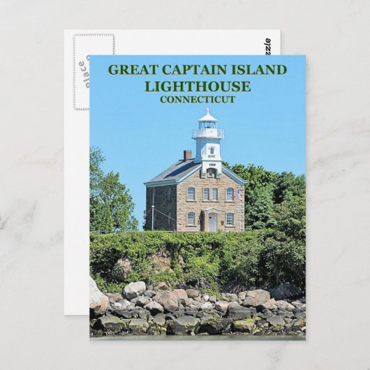 Phare de Great Captain Island, carte postale CT (Devant / Derrière)
