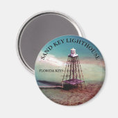 Phare de Sand Key Floride Magnet rond (Recto/Verso)