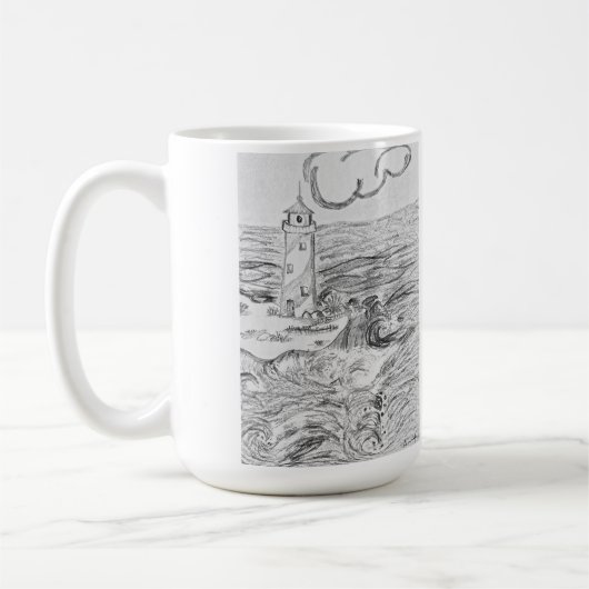 Phare dessiné à la main sur une tasse (Gauche)