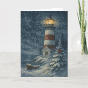 Phare en Snowstorm Carte de Noël