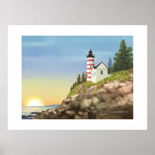 Phare et coucher de soleil en grande impression (Devant)