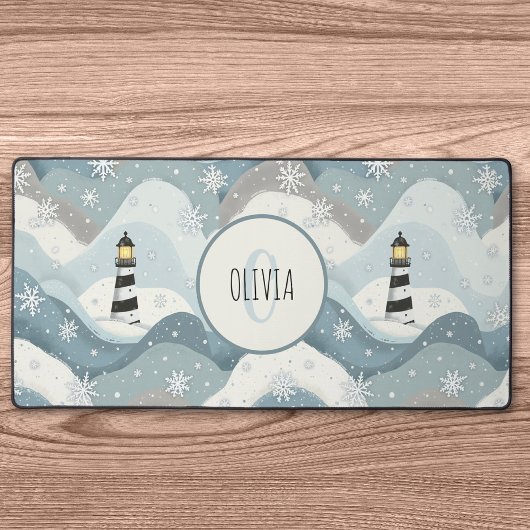 Phare et vagues glacées Monogramme nautique d'hive