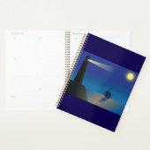 Phare et voilier la nuit Océan éclairé par la lune (Devant avec enveloppe)