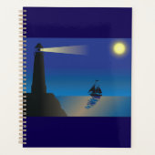 Phare et voilier la nuit Océan éclairé par la lune (Devant)