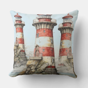Phare sur Rocks Lancer Oreiller