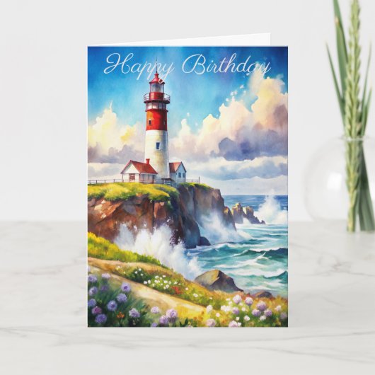Phare sur une falaise Carte d'anniversaire (Devant)