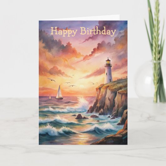 Phare sur une falaise Carte d'anniversaire (Devant)