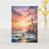 Phare sur une falaise Carte d'anniversaire (Fleur jaune)