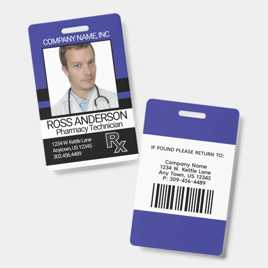 Pharmacie - Badge Bleu, Noir et Blanc (Avant & arrière)