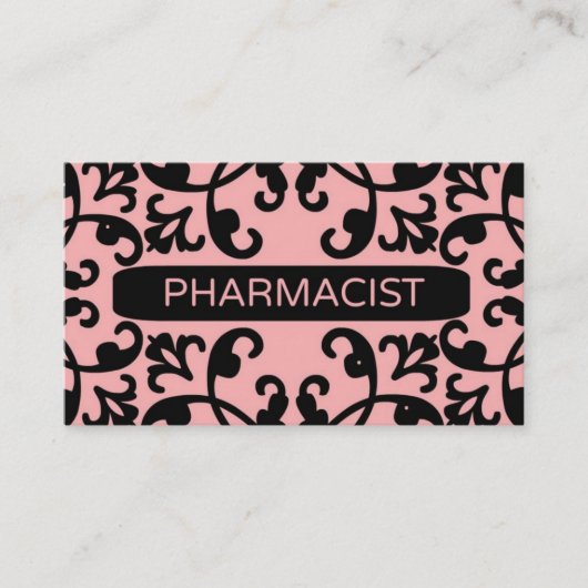 Pharmacien Peach Damask Carte de visite (Devant)