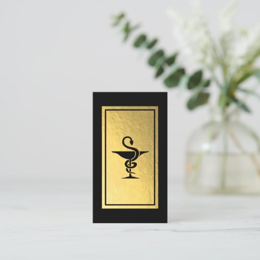 Pharmacist - Bowl of Hygeia Symbol Faux Gold Foil Visitekaartje (Staand voorkant)