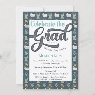 Pharmacist Graduation Party Invitation Gray Aqua Kaart